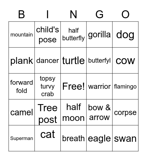 Yoga Bingo Card