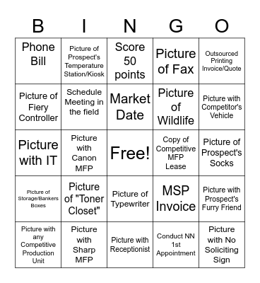 Scavenger Hunt Bingo Card