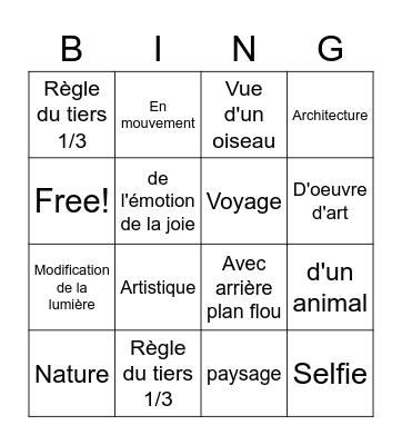 La photographie Bingo Card