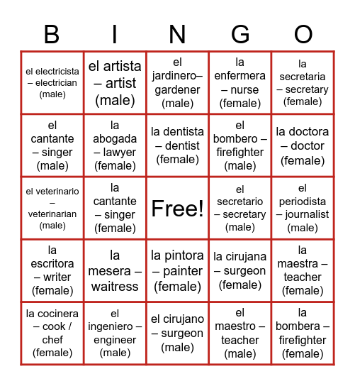 Community Workers Bingo Card