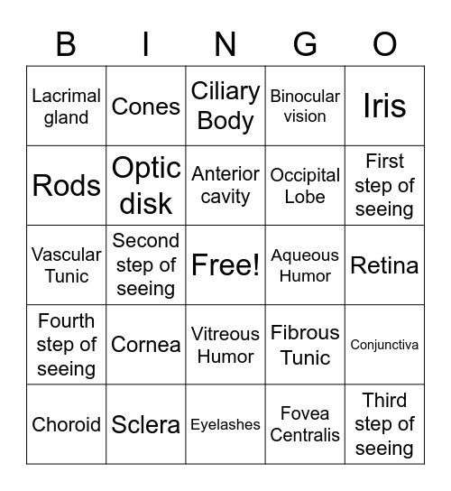 Eye Bingo Card