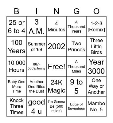 Number Bingo Card