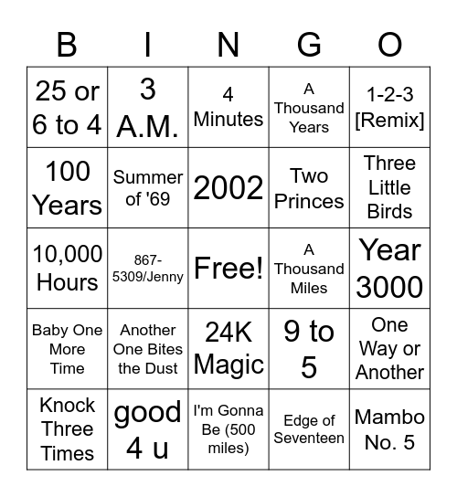 Number Bingo Card