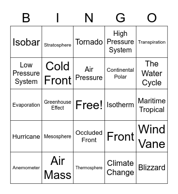 Weather & Climate Bingo Card