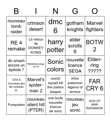 E3 /annonce jeu Bingo Card