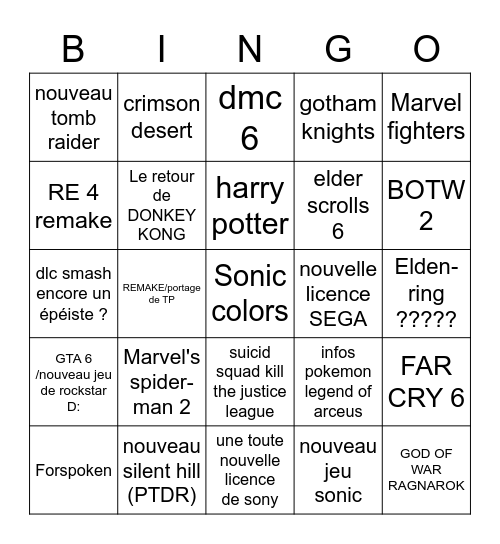 E3 /annonce jeu Bingo Card