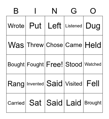 PAST TENSE VERBS Bingo Card