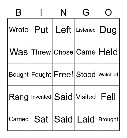 PAST TENSE VERBS Bingo Card