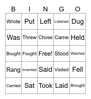 PAST TENSE VERBS Bingo Card