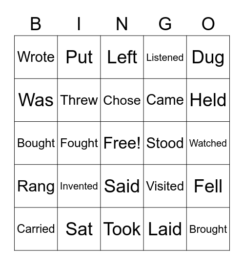 PAST TENSE VERBS Bingo Card