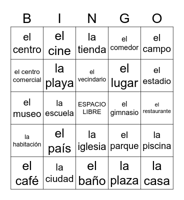 Los lugares Bingo Card