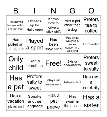 Getting to Know You Bingo Card