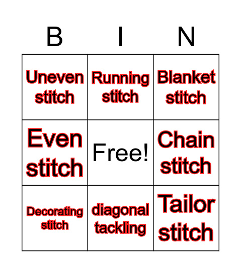 basic stitches Bingo Card