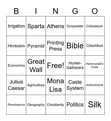 Mr. Peabody and Sherman History Review Bingo Card