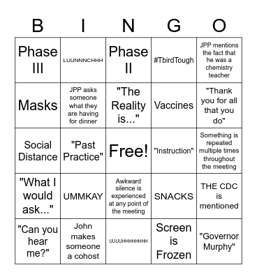 FACULTY MEETING BINGO Card