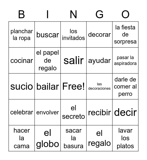 U5L2 Vocabulario - Lo tengo! Bingo Card