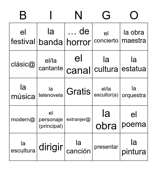 El festival de arte Bingo Card