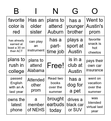 Untitled Bingo Card