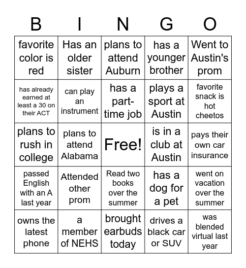 Untitled Bingo Card