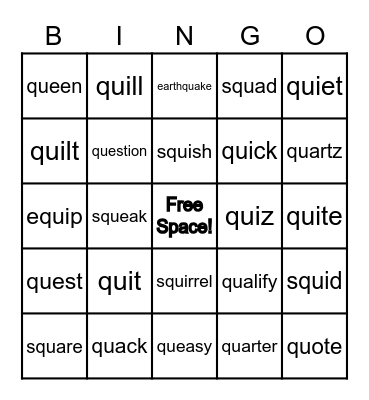 QU Bingo Card