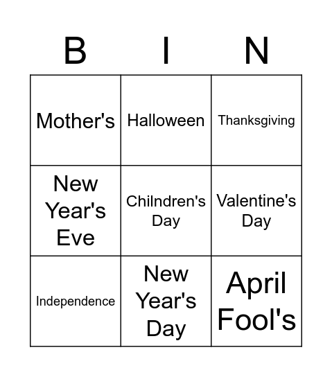 Untitled Bingo Card