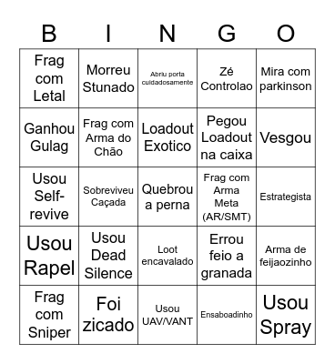 Warzone Bingo Card