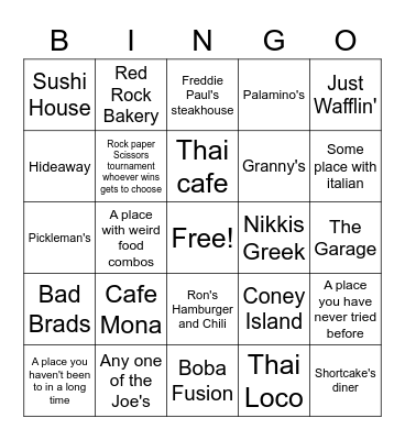 Stillwater Restaurants  Bingo Card