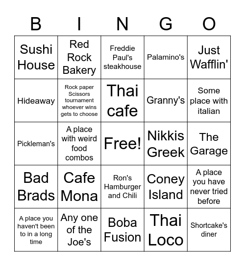 Stillwater Restaurants  Bingo Card