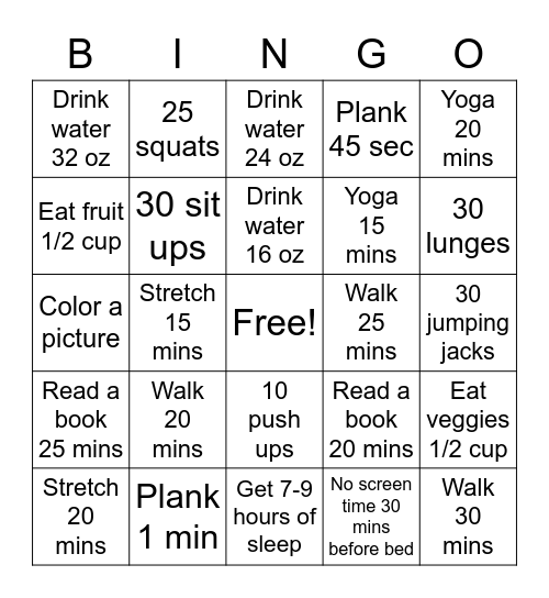 Staff Wellness Bingo Week #3 Bingo Card