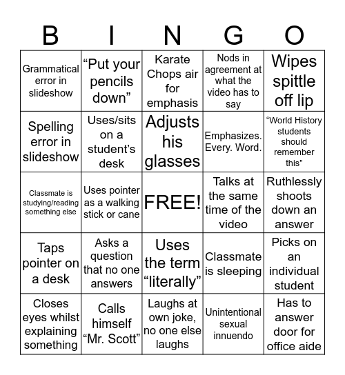 Mr. Scott Bingo Card