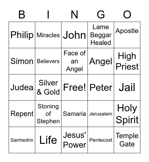 Book of Acts Bingo Card