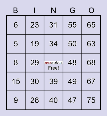 apexanalytix  Virtual Bingo! Bingo Card