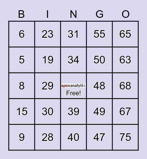 apexanalytix  Virtual Bingo! Bingo Card