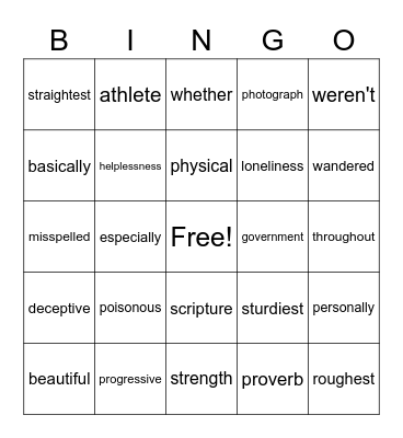 Level D Spelling Bingo Card