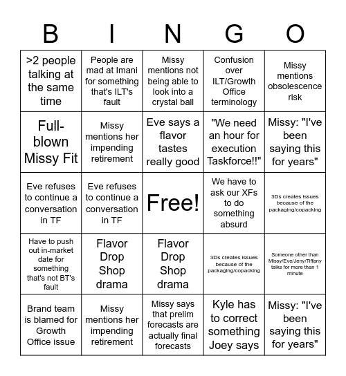 Doritos Taskforce Bingo Card