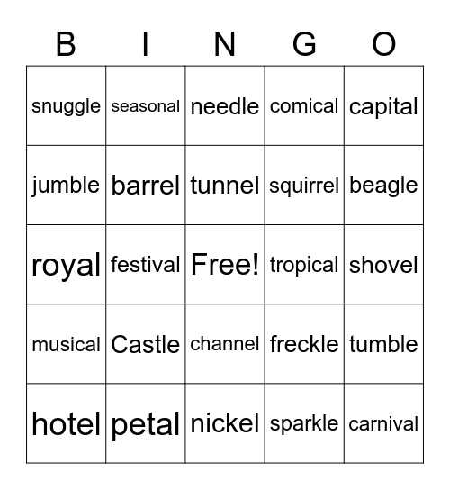 "el, "al" and "el" Words Bingo Card