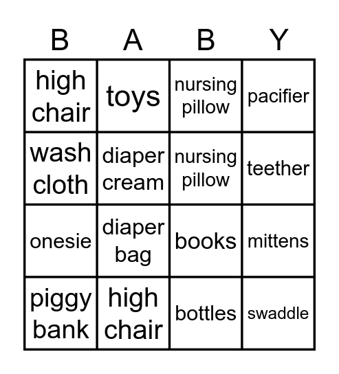 Baby Oliver Bingo Card