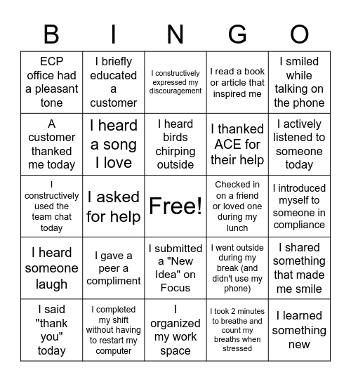 Round 1 Bingo Card