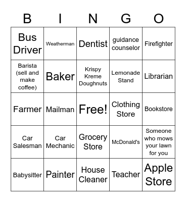 Goods and Services Bingo Card