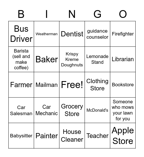 Goods and Services Bingo Card