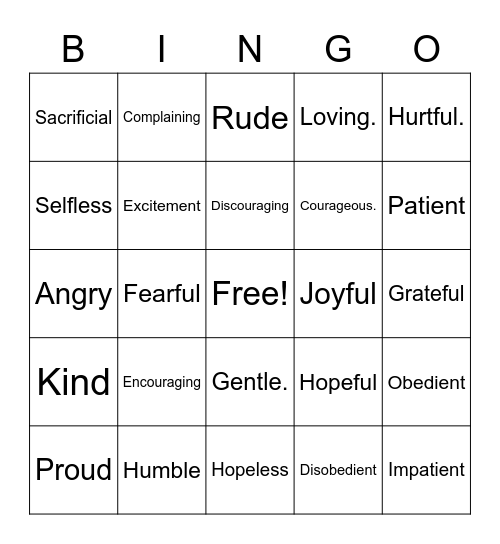 Attitudes Bingo Card