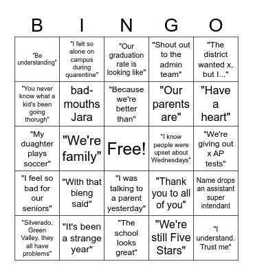 Staff Meeting Bingo Card