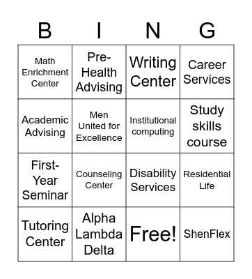 Student Success Bingo Card