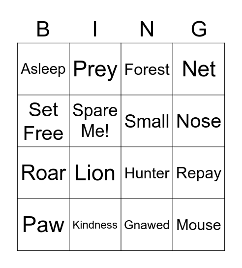 The Mouse & The Lion Bingo Card