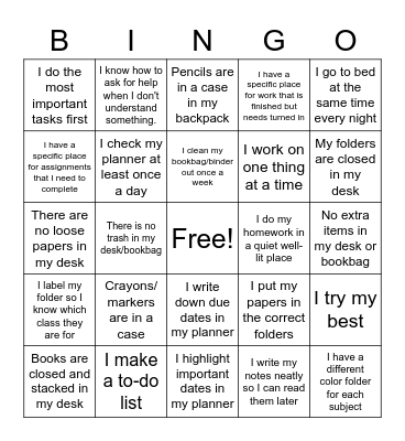 Am I Organized? Bingo Card