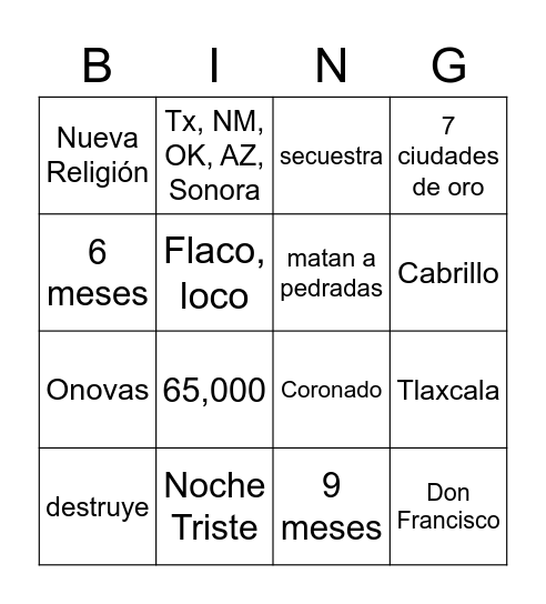 Conquista Bingo Card