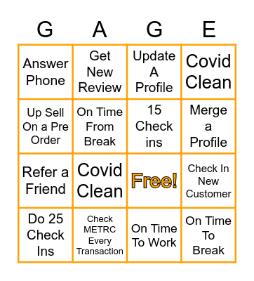 Reception Bingo Card