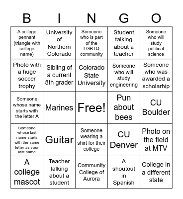 Senior Signing Day Bingo Card