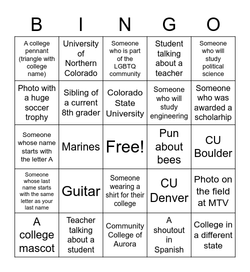 Senior Signing Day Bingo Card