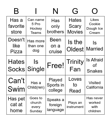 I know someone who... Bingo Card